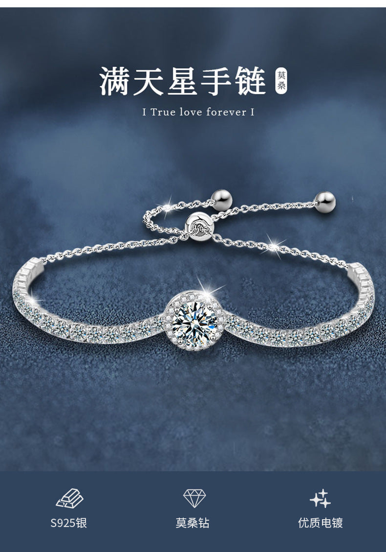 Cross-border 925 Sterling Silver Starry Sky Bracelet for Women, Light Luxury Niche Design Moissanite Jewelry