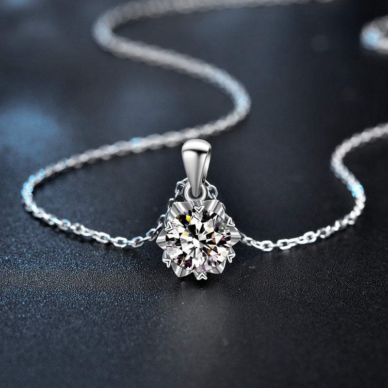 925 Silver Six-pointed Star Snowflake Necklace, Women's European and American Moissanite Collar Pendant Accessories, Fashion Jewelry