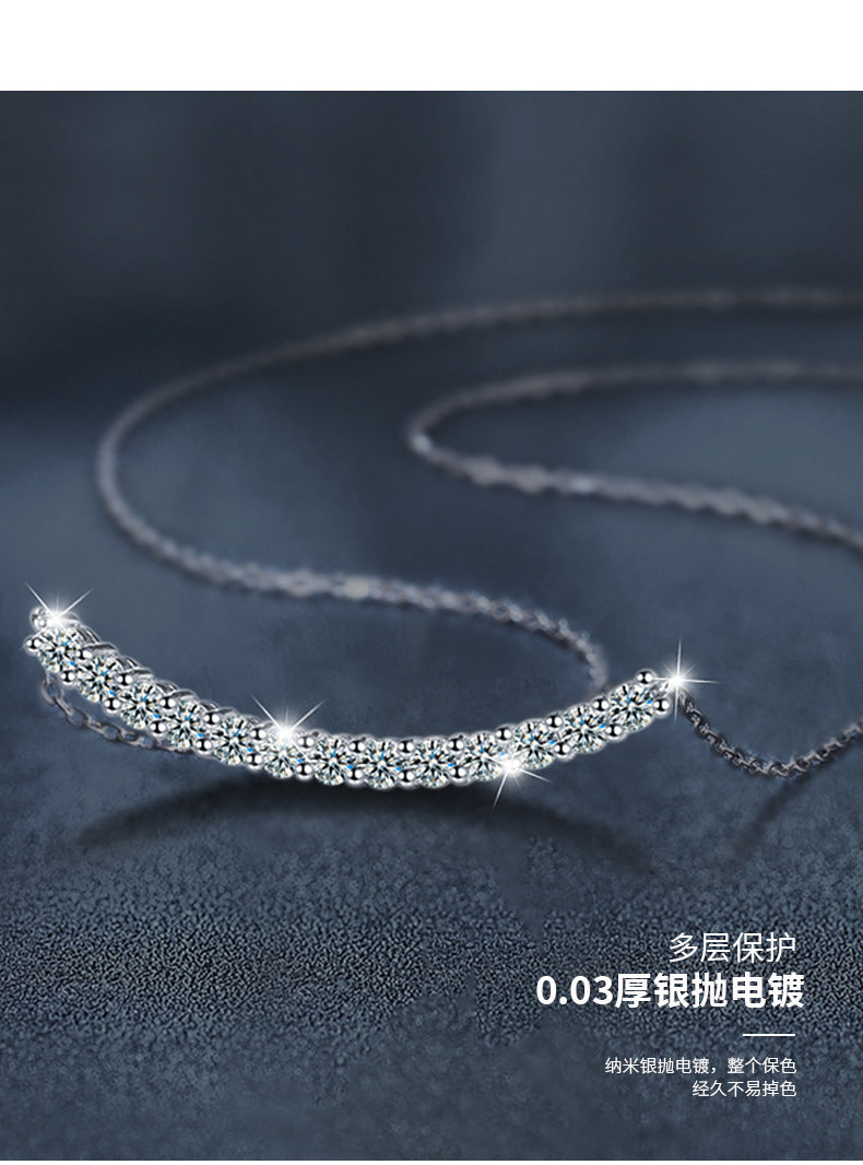 925 Sterling Silver Smile Necklace T Smile Face Necklace High Version Moissanite Pendant Clavicle Chain Jewelry Cross-border Hot Sale