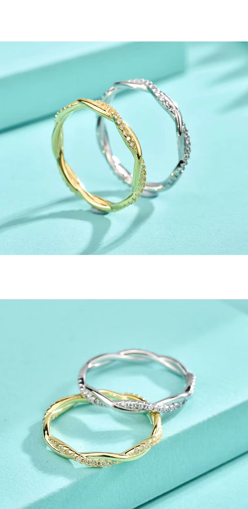 Hot-selling foreign trade 925 pure silver twisted rope ring with zirconia and rhodium plating, cross-border hit in Europe and America