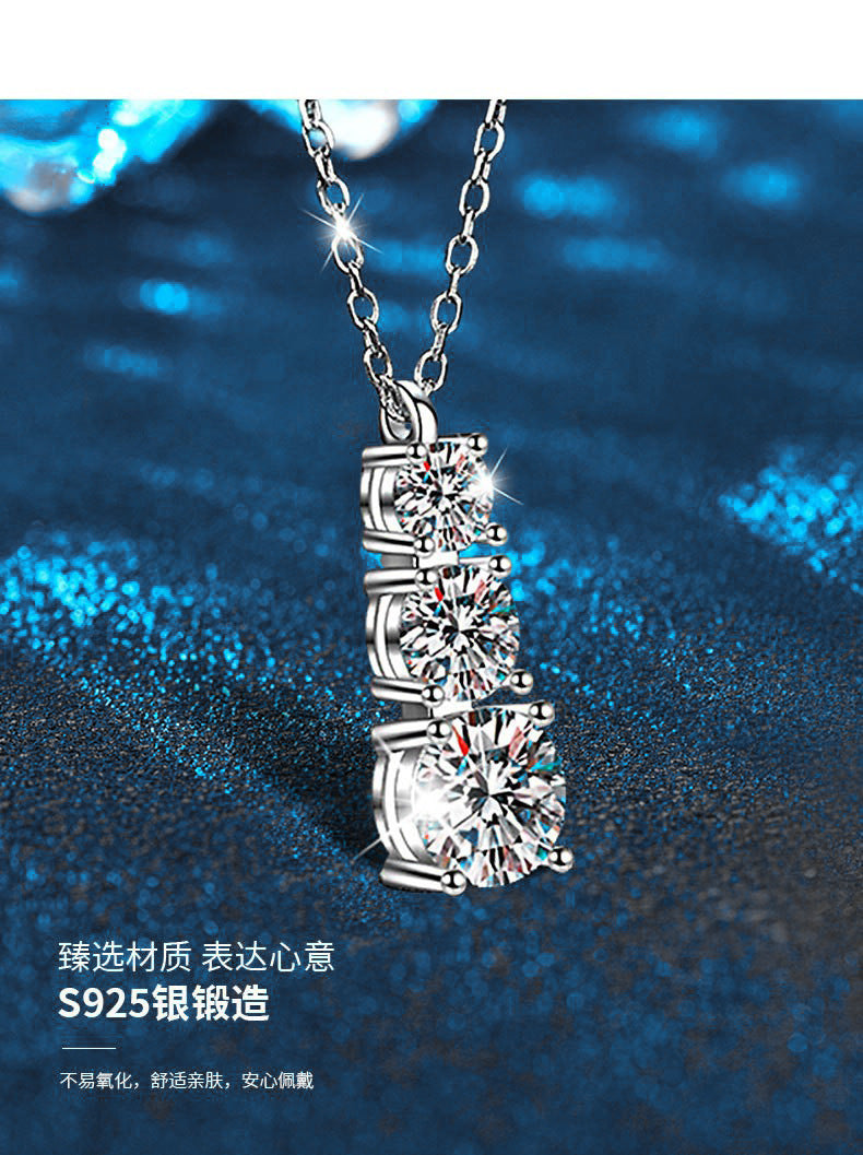 925 Sterling Silver Pendant Accessories Three Lives Three Worlds Necklace Women's Versatile High-End Moissanite D Color