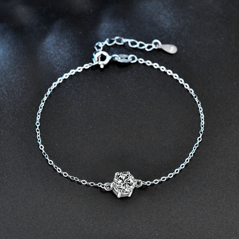 925 sterling silver six-claw bracelet jewelry wholesale student Korean version simple moissanite bracelet niche hexagonal bracelet