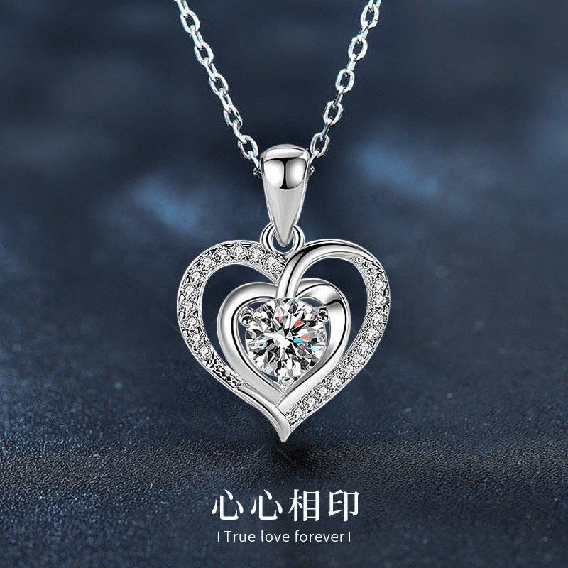 925 Silver Heart Necklace Silver Jewelry Moissanite Trendy Collarbone Pendant Birthday Gift for Girlfriend Accessories