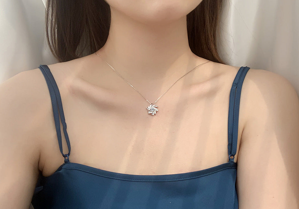 Windmill necklace for women, S925 pure silver pendant, European and American trendy luxury, unique design, moissanite, collar necklace for girlfriend