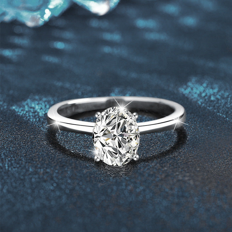 Cross-border Moissanite Pigeon Egg Ring Women's 925 Sterling Silver Accessories New Diamond Ring D Color Simulated Diamond Light Luxury High-End