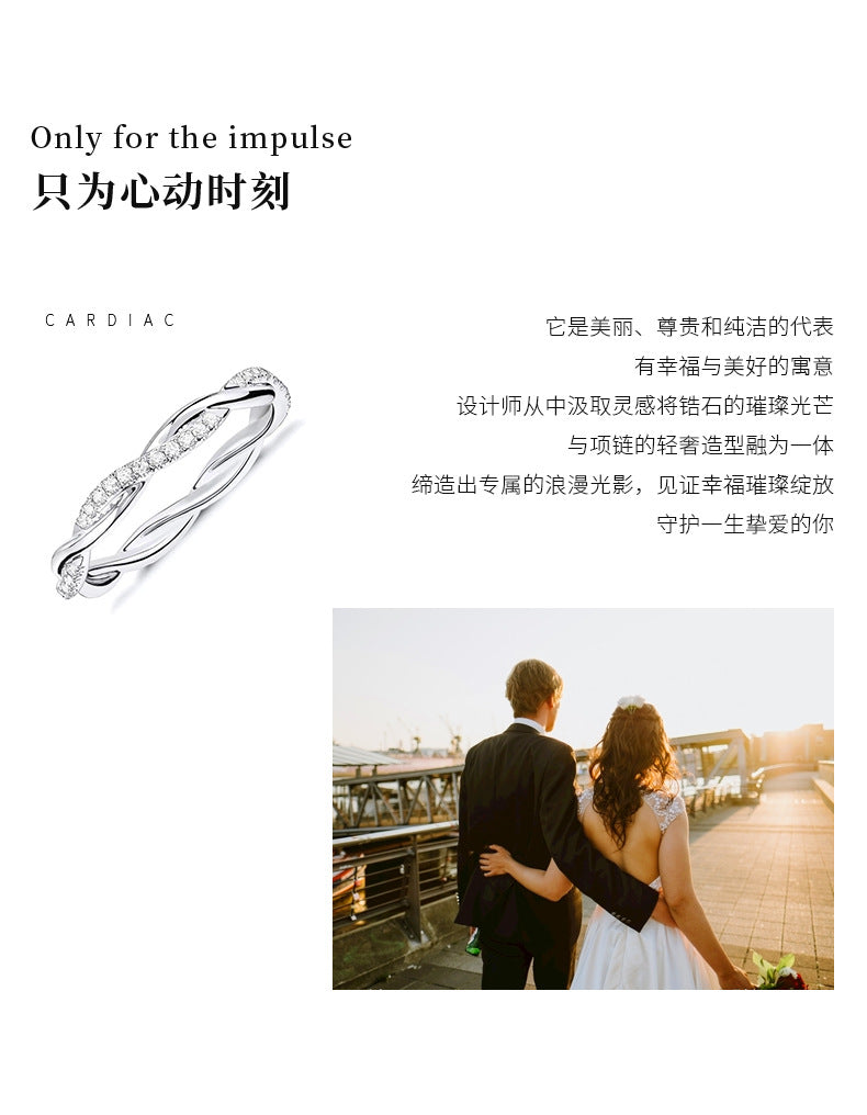 Hot-selling foreign trade 925 pure silver twisted rope ring with zirconia and rhodium plating, cross-border hit in Europe and America