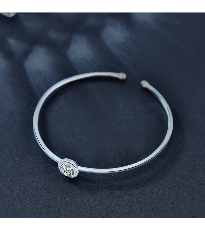 Moissanite 925 Sterling Silver Bracelet Women's Jewelry Simple Open Bangle Silver Jewelry Wholesale Bracelet Round Bangle Ins
