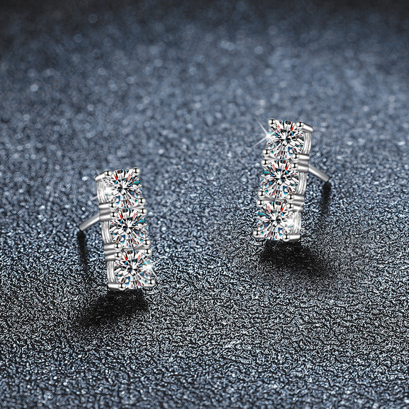 925 Sterling Silver Stud Earrings, Sparkling, Sophisticated, Colorfast Earrings, Moissanite Silver Needle Earrings, Cross-border Sales