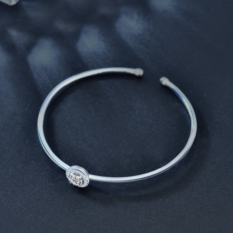 Moissanite 925 Sterling Silver Bracelet Women's Jewelry Simple Open Bangle Silver Jewelry Wholesale Bracelet Round Bangle Ins