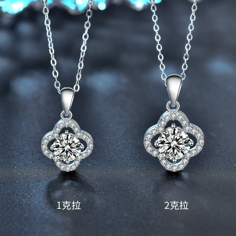 S925 Sterling Silver High-End Four-Leaf Clover Moissanite Necklace Fashionable and Elegant Xiaohongshu Style Clavicle Chain
