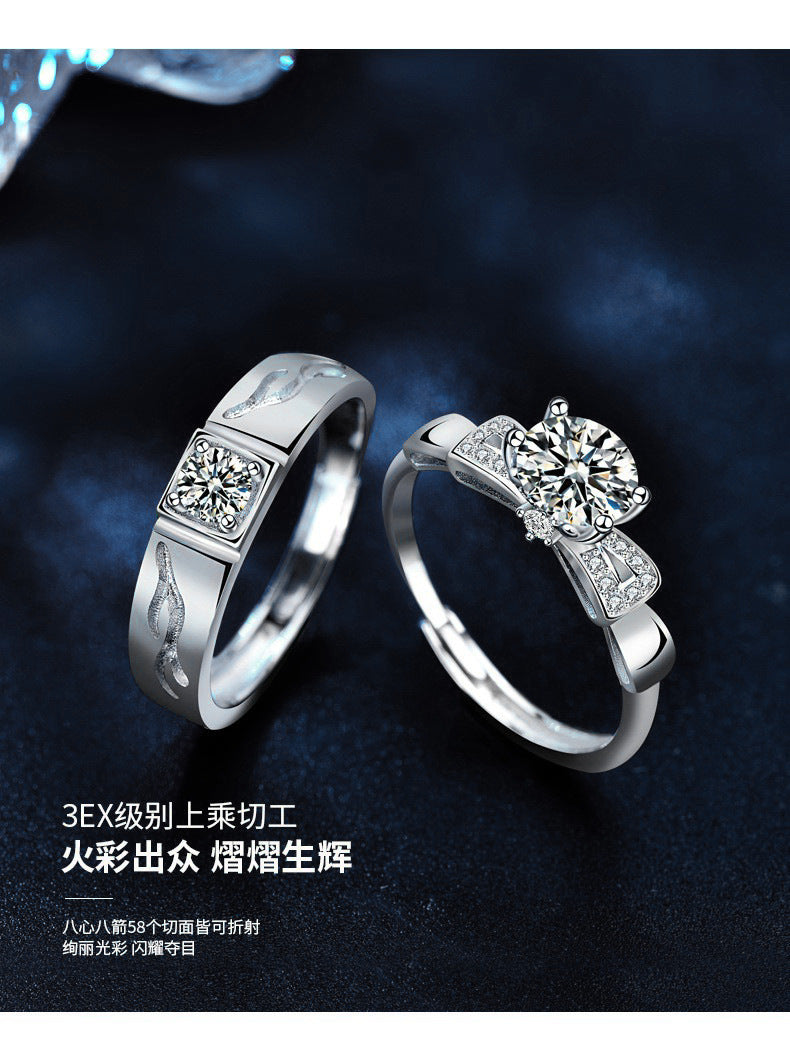 "With You, Deer" Couple Rings Wholesale 925 Sterling Silver Moissanite Simulated Diamond Christmas Jewelry Open Bracelet