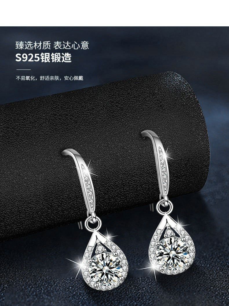 Teardrop Earrings 925 Sterling Silver High-End Women's Moissanite Stud Earrings European and American Exaggerated Earrings Cross-border Jewelry Ins