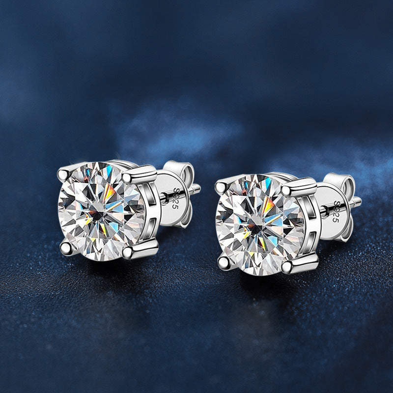 New 2 Carat Moissanite Niche Design Celebrity Earrings 925 Sterling Silver Fashion Square Four-Claw Ear Stud Empty Setting