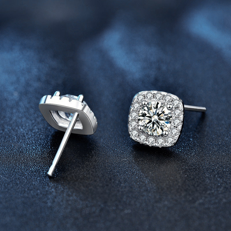 Moissanite 925 Sterling Silver Earrings Silver Needle Wholesale Women's Simple Geometric Square Earrings Small Earrings Ins