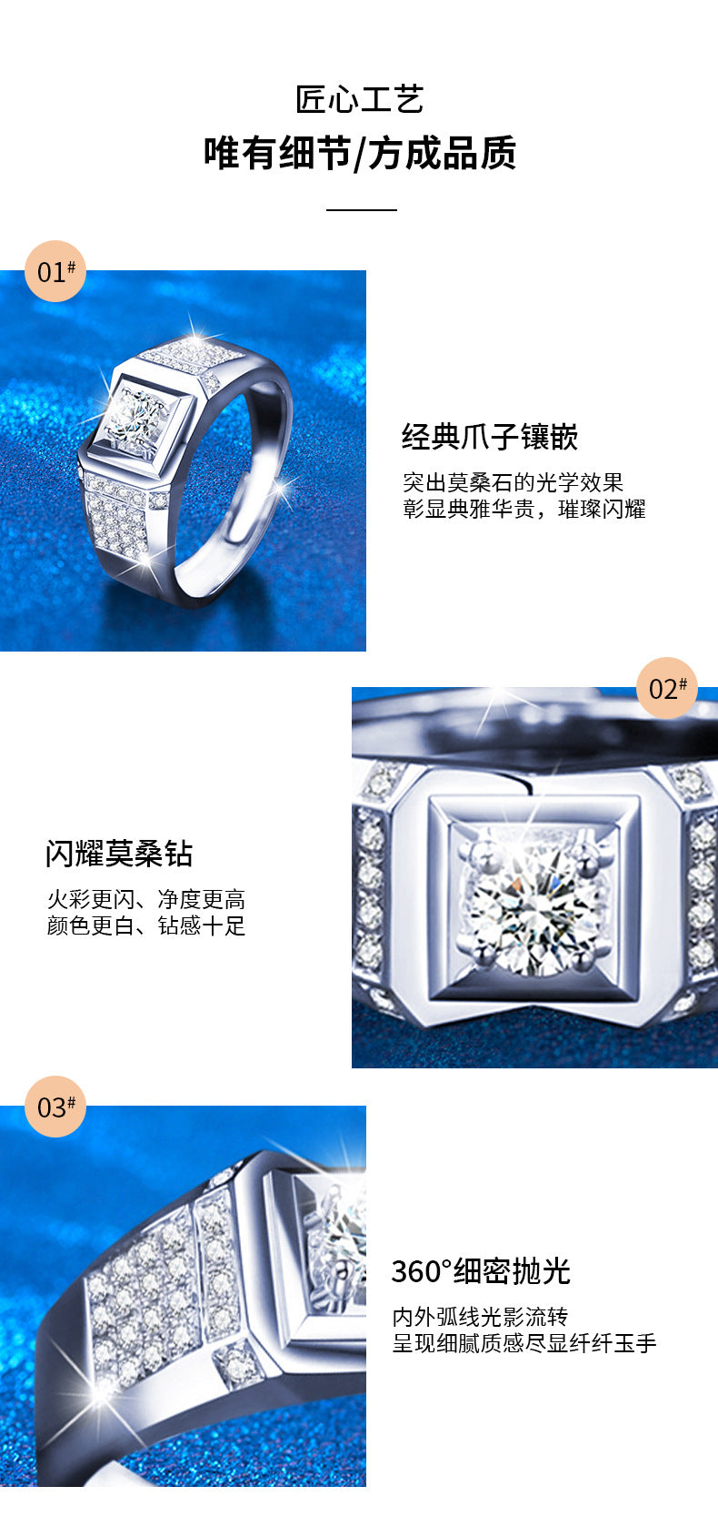 925 Sterling Silver Ring for Men, Trendy and High-End,痞帅 Moissanite Open Adjustable Finger Ring, Cross-border Jewelry