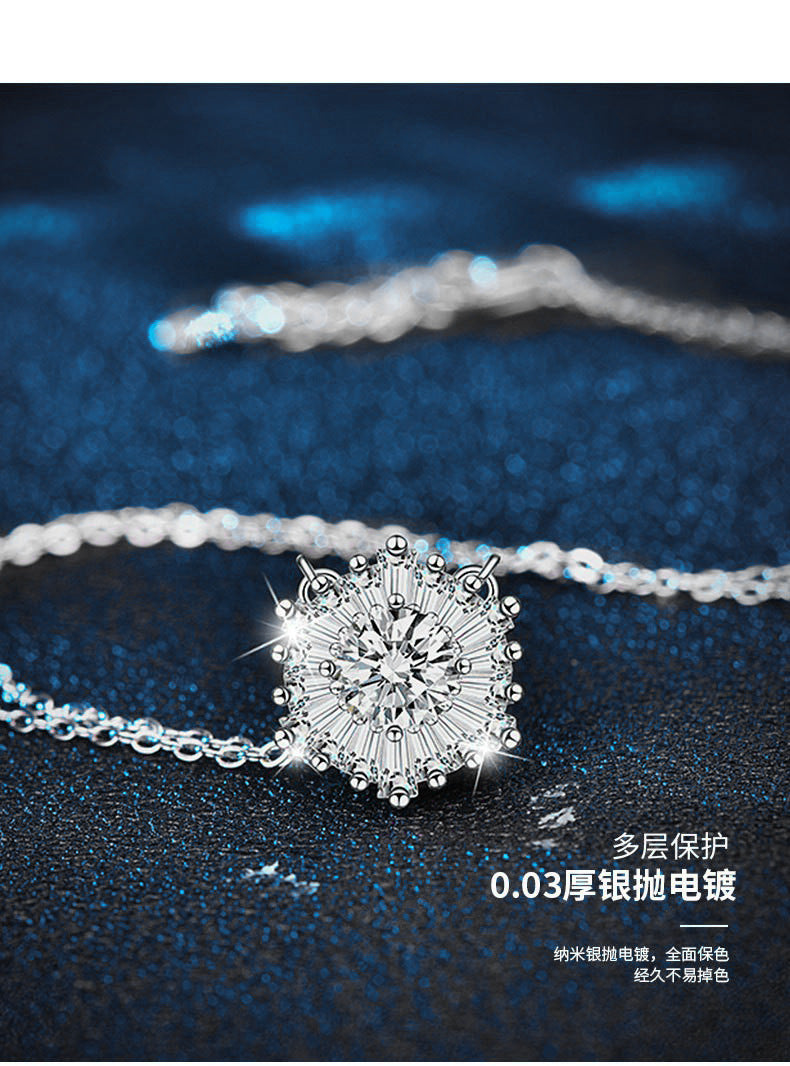 925 Sterling Silver Ice Flower Necklace for Women, Ins Style, High-end D-Color Moissanite Choker Jewelry