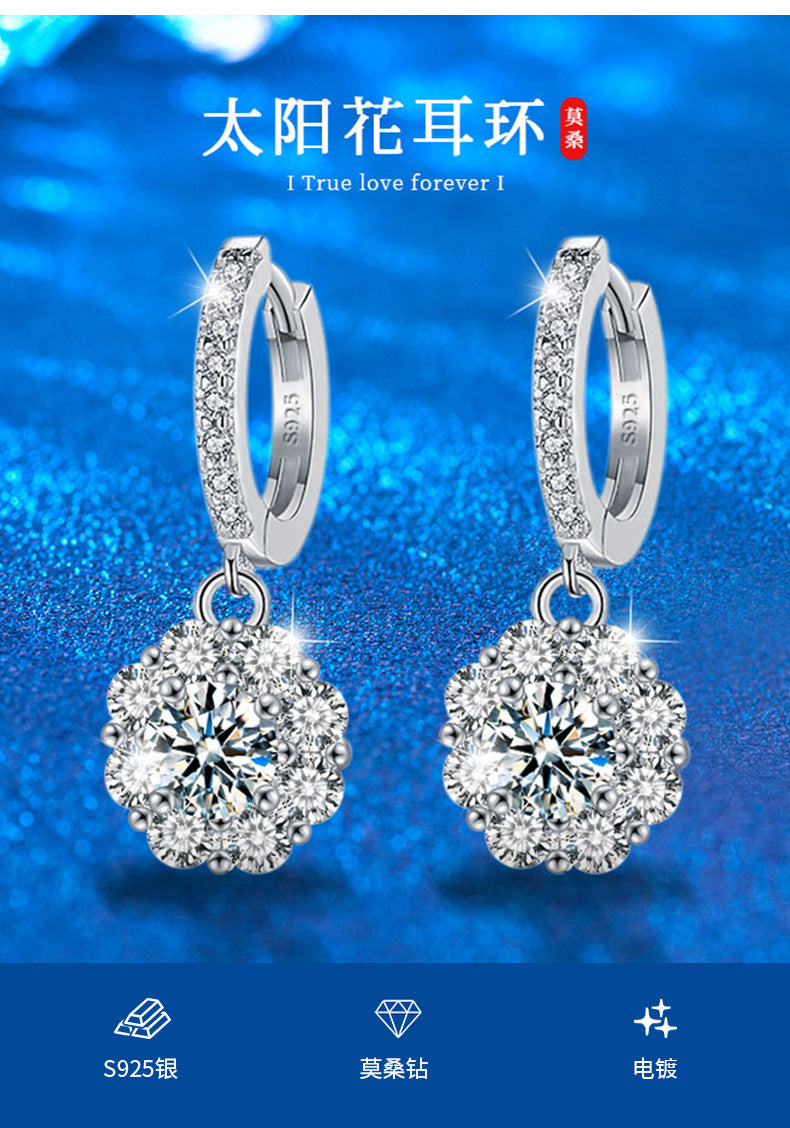 Moissanite Earrings Silver S925 Earrings High-end Sunflower Earrings Cross-border Jewelry