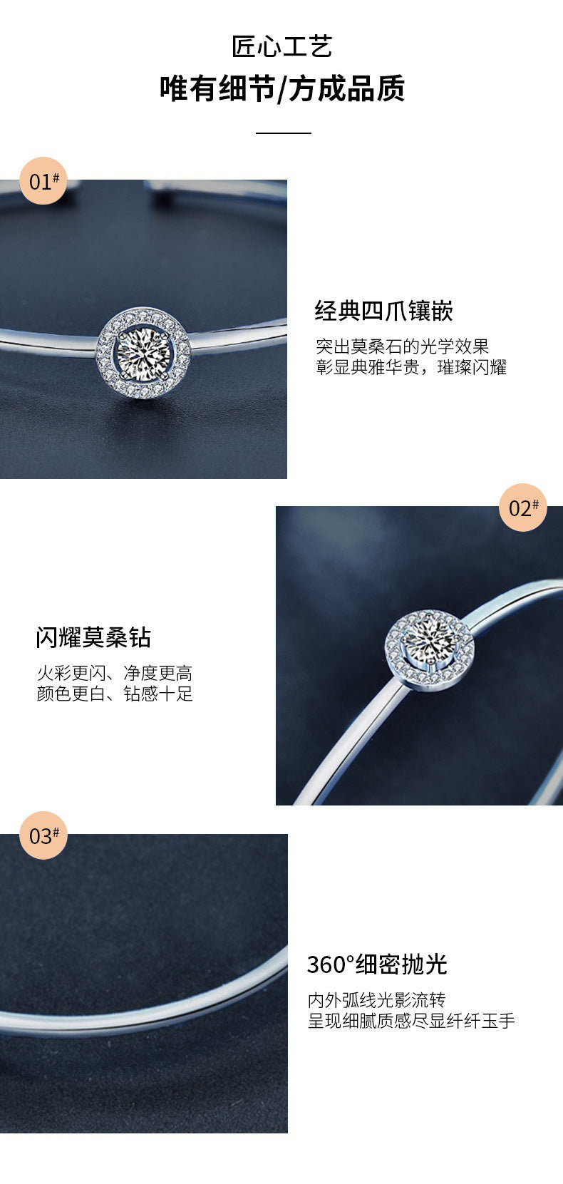 Moissanite 925 Sterling Silver Bracelet Women's Jewelry Simple Open Bangle Silver Jewelry Wholesale Bracelet Round Bangle Ins