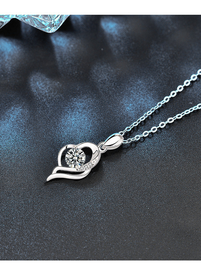 925 Silver Angel Wing Necklace, Women's Ins Style, Moissanite Heart Pendant Jewelry, Couples