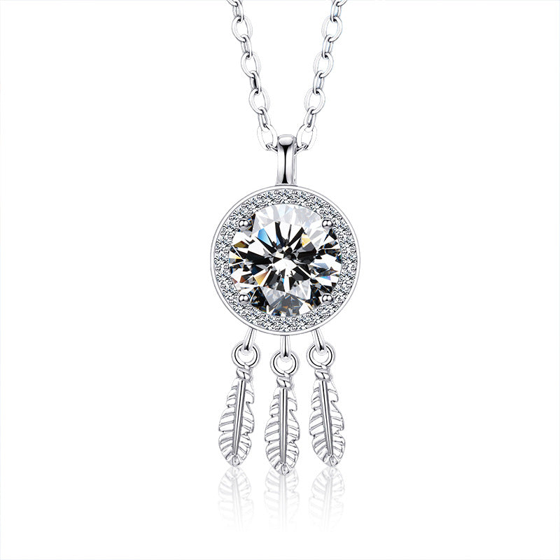 Mossianite 925 Sterling Silver Dreamcatcher Necklace for Women, High-end Luxury, Fade-resistant Collar Pendant Cross-border Accessories