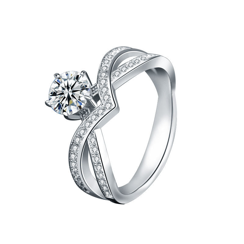 Moissanite 925 Sterling Silver Ring, Personalized Exaggerated Six-Claw Crown Diamond Ring Jewelry, Closed Finger Ring, Gift for Girlfriend