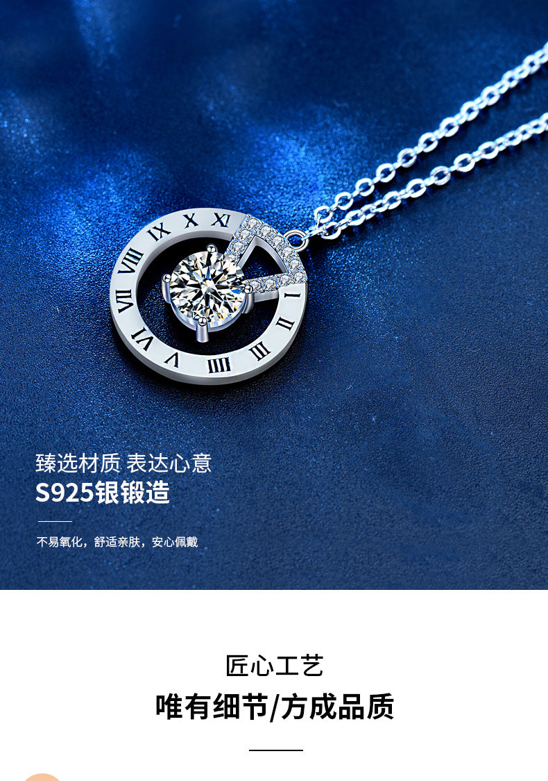 925 Silver Knit Chain Necklace for Women, High-end Long Simple Moissanite Pendant, Autumn Winter Collar Chain