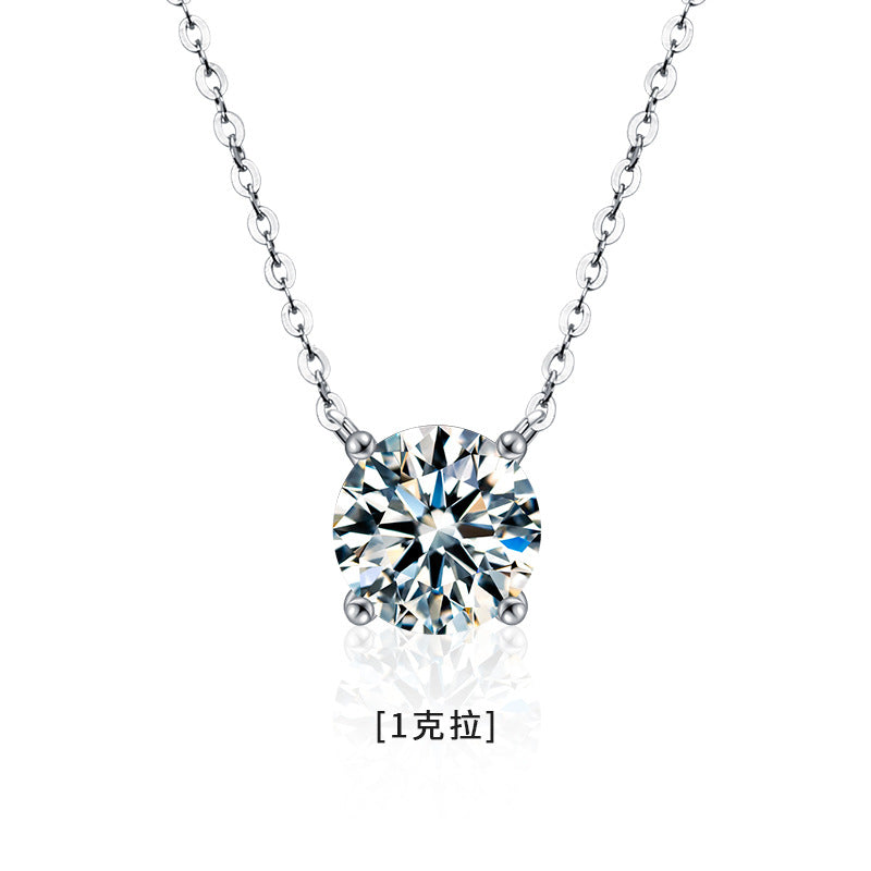 S925 Sterling Silver Moissanite Necklace for Women, Simple Luxury Classic Four-Claw Pendant Collar Jewelry
