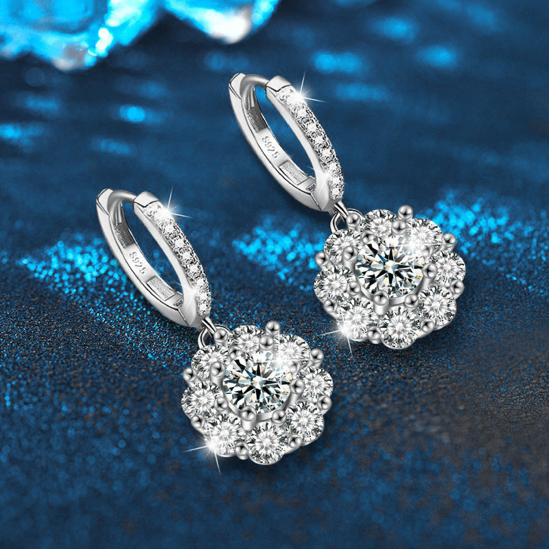 Moissanite Earrings Silver S925 Earrings High-end Sunflower Earrings Cross-border Jewelry