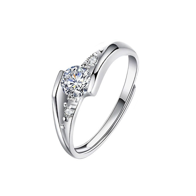 Moissanite couple's ring 925 pure silver cross-border accessory wedding ring simulated wedding ring for women D color niche