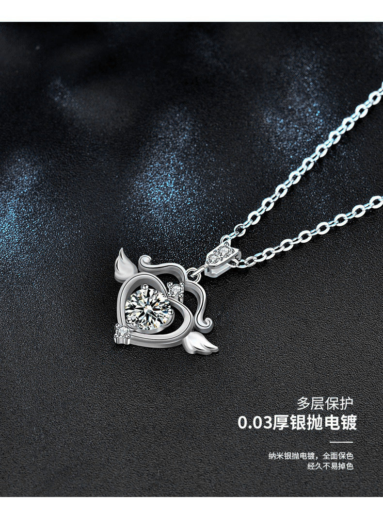 Moissanite Diamond Cupid's Arrow Necklace for Women, 925 Sterling Silver Collar Chain, Personality Creative 520 Silver Pendant Jewelry
