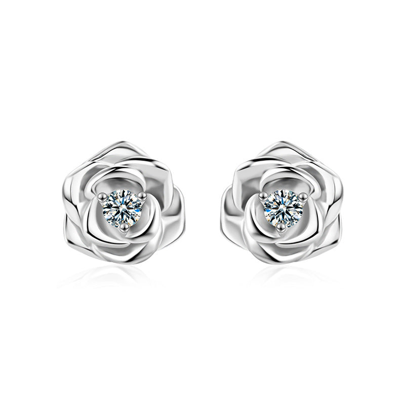 Moissanite Rose Earrings S925 Sterling Silver Niche Temperament Light Luxury High-End Earrings for Women