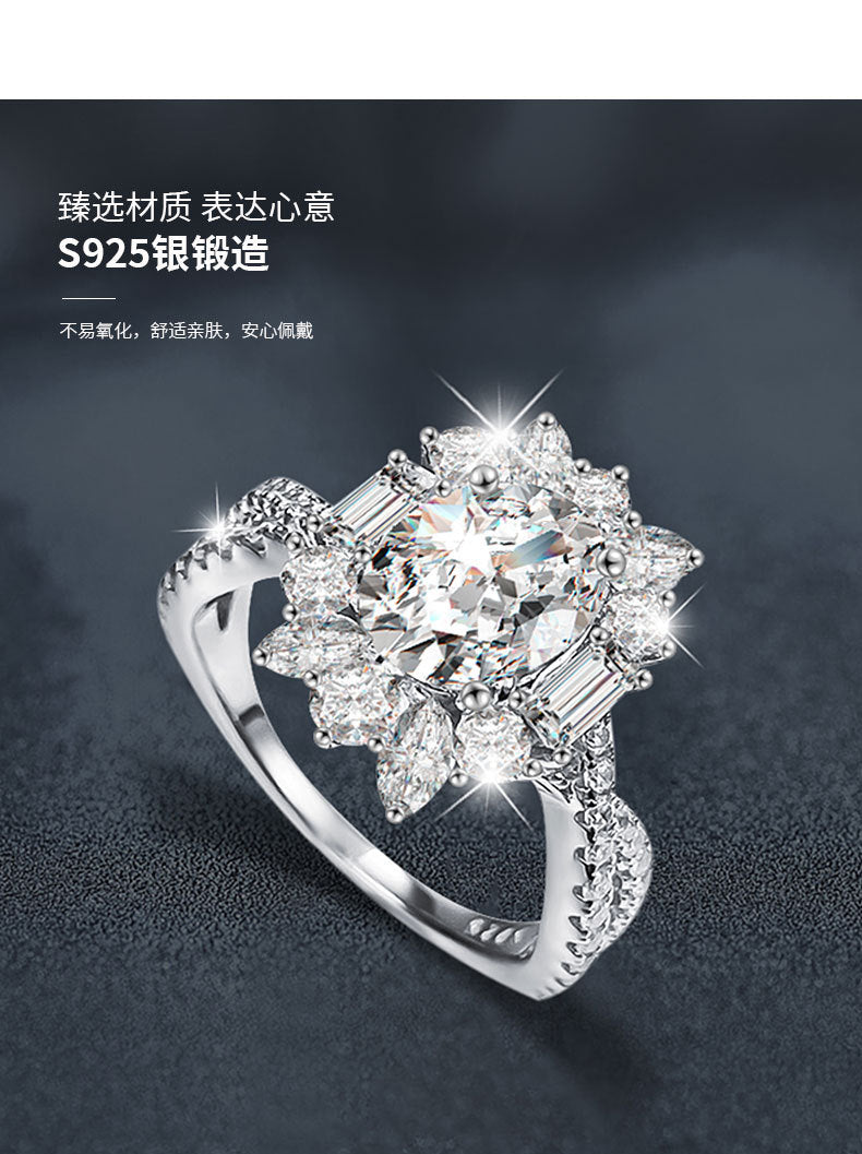 Women's Moissanite Ring, 925 Sterling Silver Oval Pigeon Egg Shape Simulated Diamond Ring, Platinum-tone Color, Cross-border Accessories