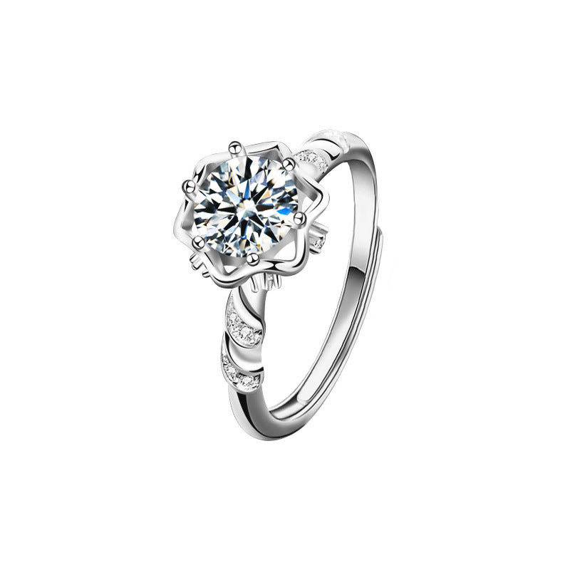 925 Sterling Silver Original Moissanite Couple Rings Ins Silver Jewelry Couple Rings Wedding Dress Suit Jewelry Open Finger Rings Accessories