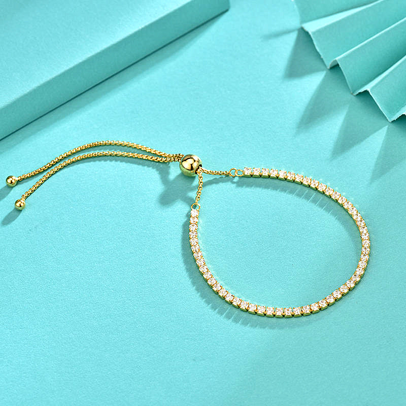 925 Silver Zircon Full Diamond Bracelet Adjustable Push-Pull Hand Jewelry Versatile Popular Bracelet Handmade Jewelry Wholesale