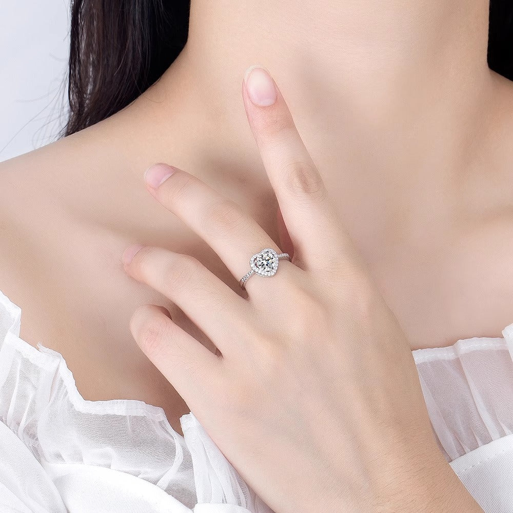 Wholesale Moissanite 925 Sterling Silver Ring Ins Style Heart Opening Versatile Wedding Ring Jewelry