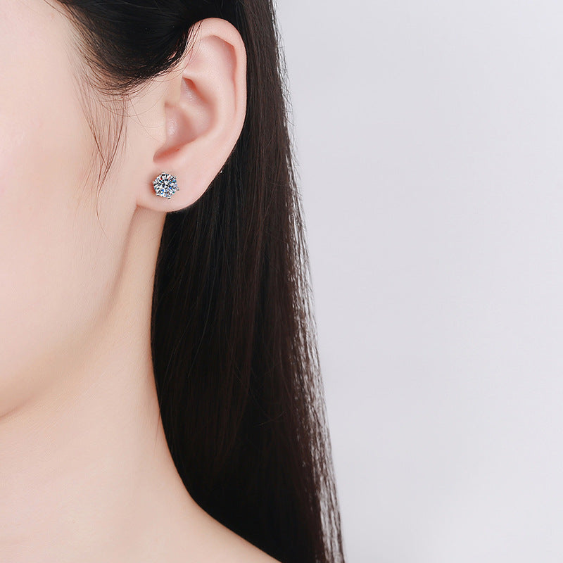 S925 Silver Spiral Stud Earrings Moissanite Classic Six-Claw Earrings Women's Ear Piercing Jewelry Simple Temperament Earrings