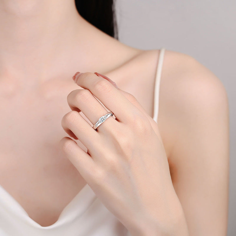 S925 Sterling Silver Ring Women's Light Luxury High-End Inlaid Marquise Moissanite Simulated Diamond Ring Silver Jewelry