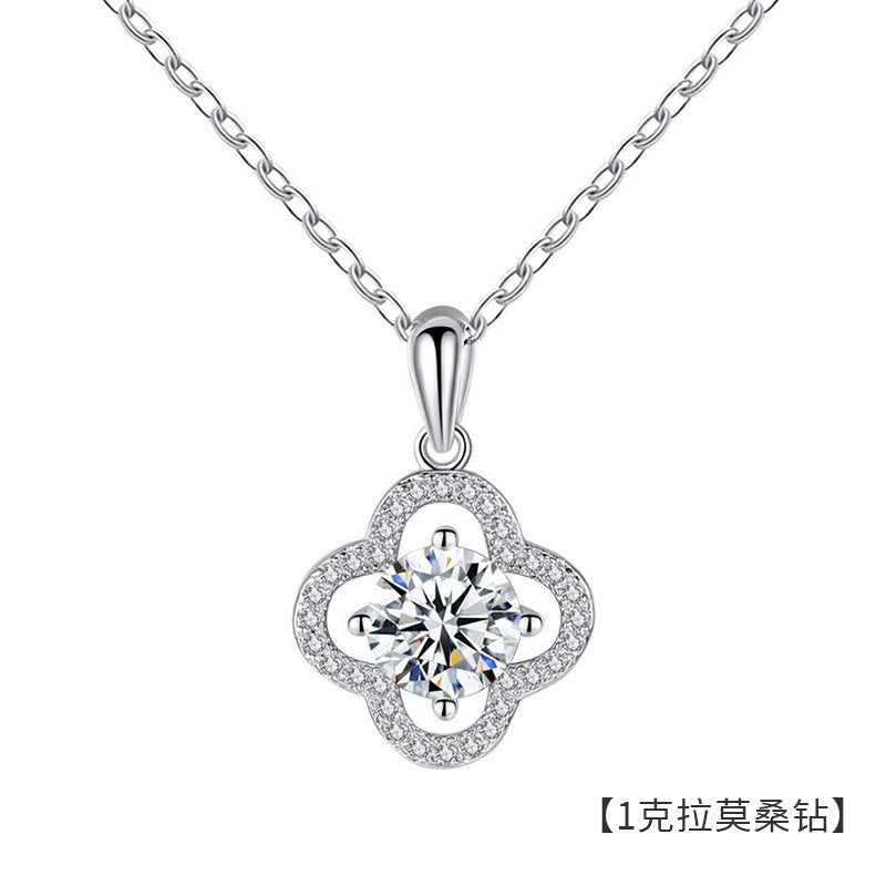 S925 Sterling Silver High-End Four-Leaf Clover Moissanite Necklace Fashionable and Elegant Xiaohongshu Style Clavicle Chain