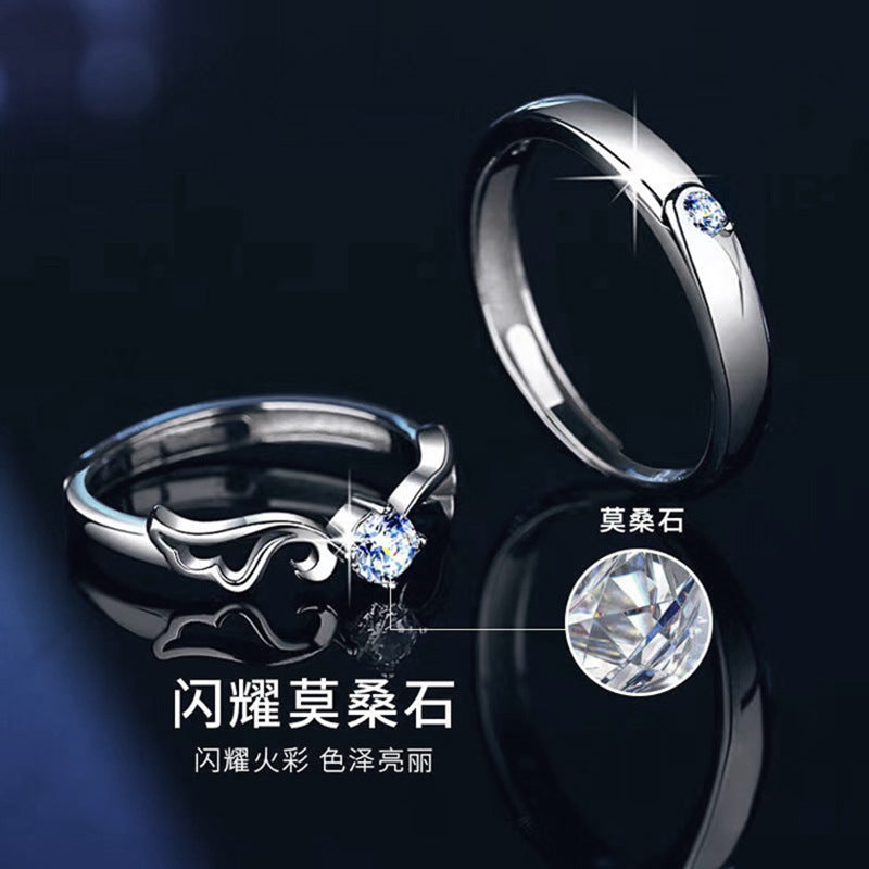 Mossianite 925 silver angel wing couple ring ins simple open ring wedding diamond jewelry ring setting