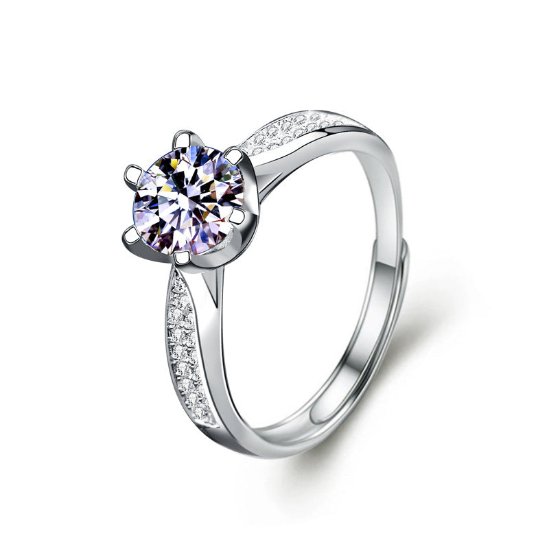 Moissanite Ring Women 925 Sterling Silver Zhou Family Six-Prong Women's Ring 1 Carat Open Versatile Jewelry Gemstone Jewelry