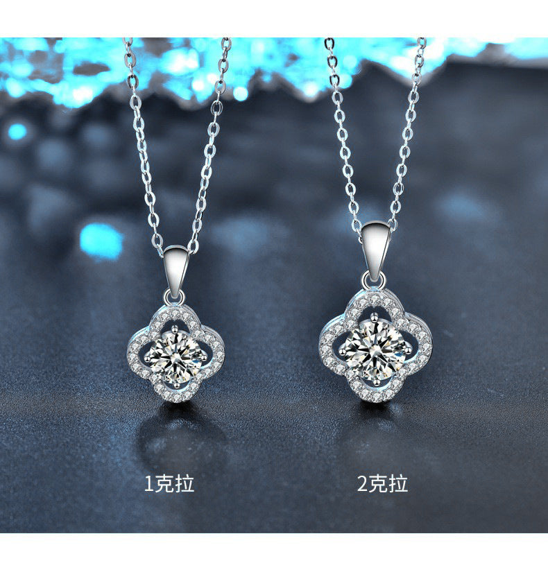 S925 Sterling Silver High-End Four-Leaf Clover Moissanite Necklace Fashionable and Elegant Xiaohongshu Style Clavicle Chain