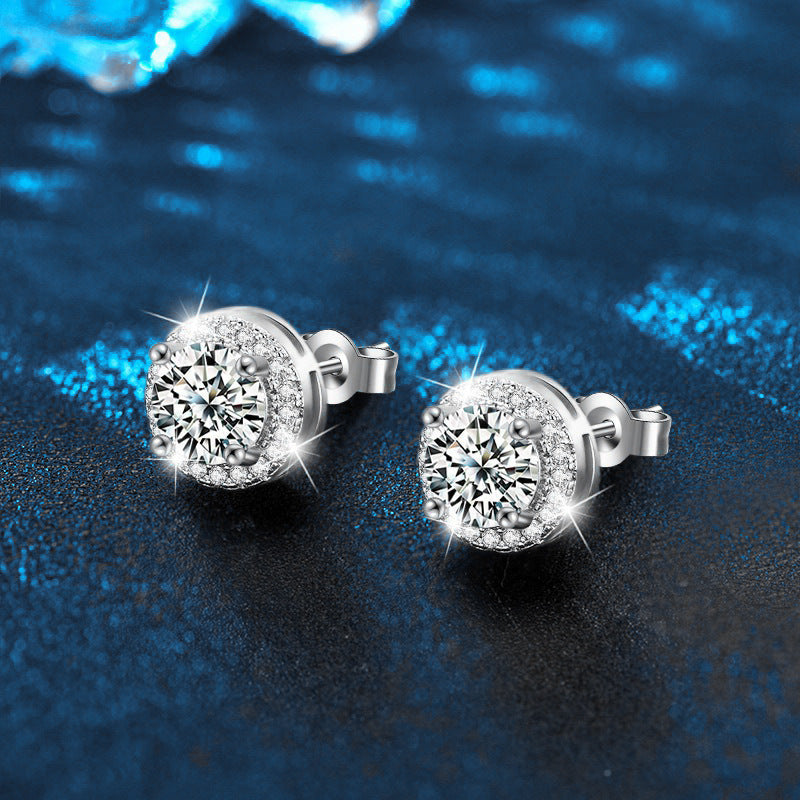 Moissanite Stud Earrings Sterling Silver Women's Simple Versatile 925 Silver Round Earrings for Pierced Ears Non-Fading