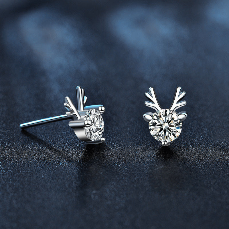 Moissanite Christmas earring wholesale 925 pure silver reindeer earring accessories, stylish and cute ear jewelry for Instagram
