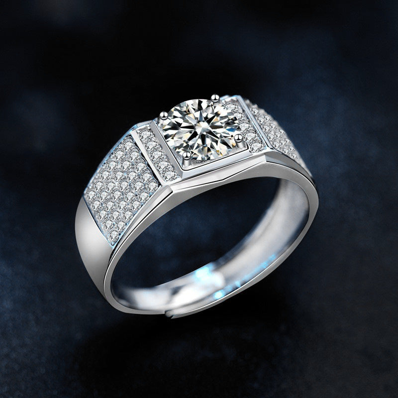 925 Silver Full Diamond Men's Ring, Moissanite Ring, Simulated Diamond Ring, Open Couples Ring, Qixi Gift