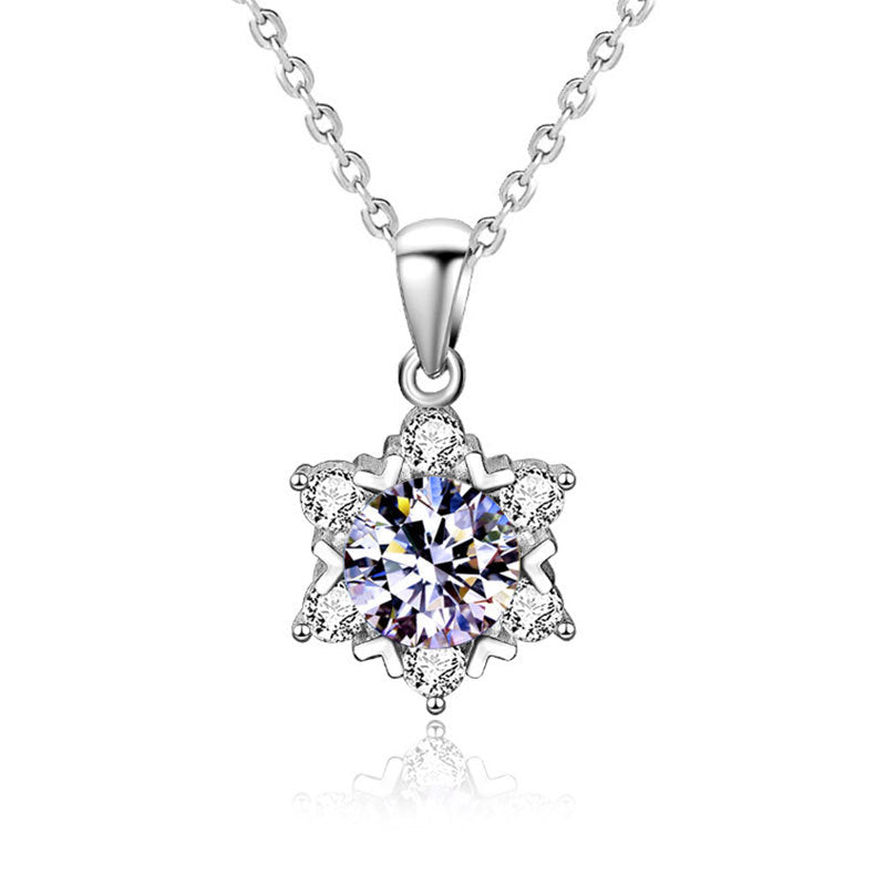 Best-selling 925 pure silver moissanite snowflake necklace, color-fast female pendant, luxury and exclusive high-end collar necklace