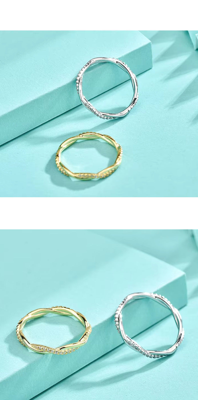 Hot-selling foreign trade 925 pure silver twisted rope ring with zirconia and rhodium plating, cross-border hit in Europe and America