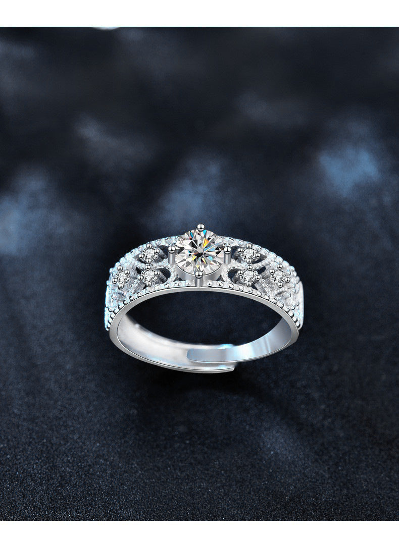 New European and American Moissanite 925 Silver Adjustable Open Ring, Women's Ins Unique Couple Gift