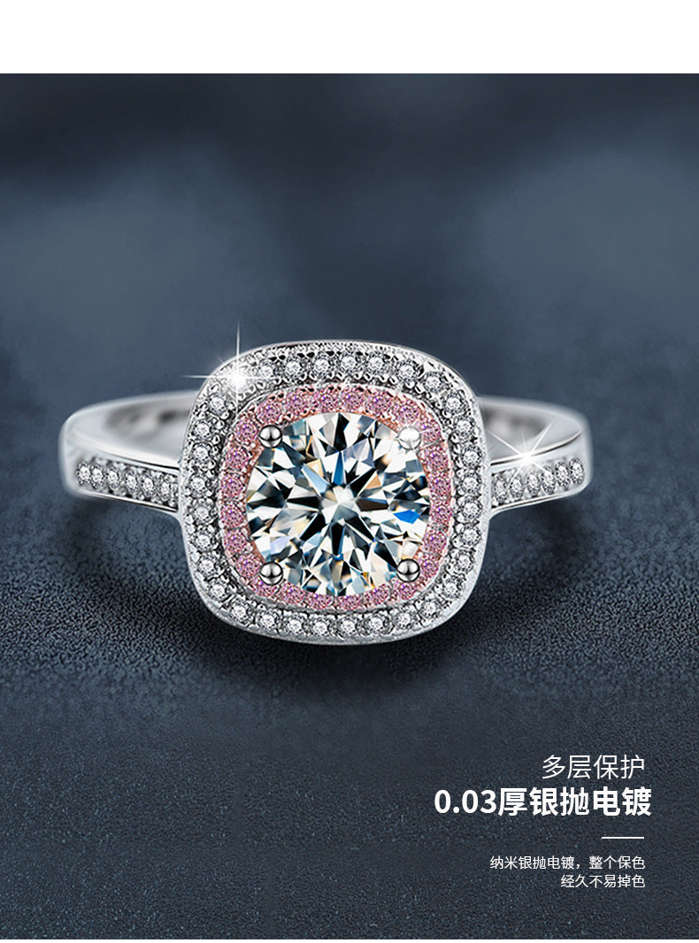 Moissanite ring, 925 silver, unique and luxurious high-end ice sugar square package ring for women, cross-border best-selling accessory