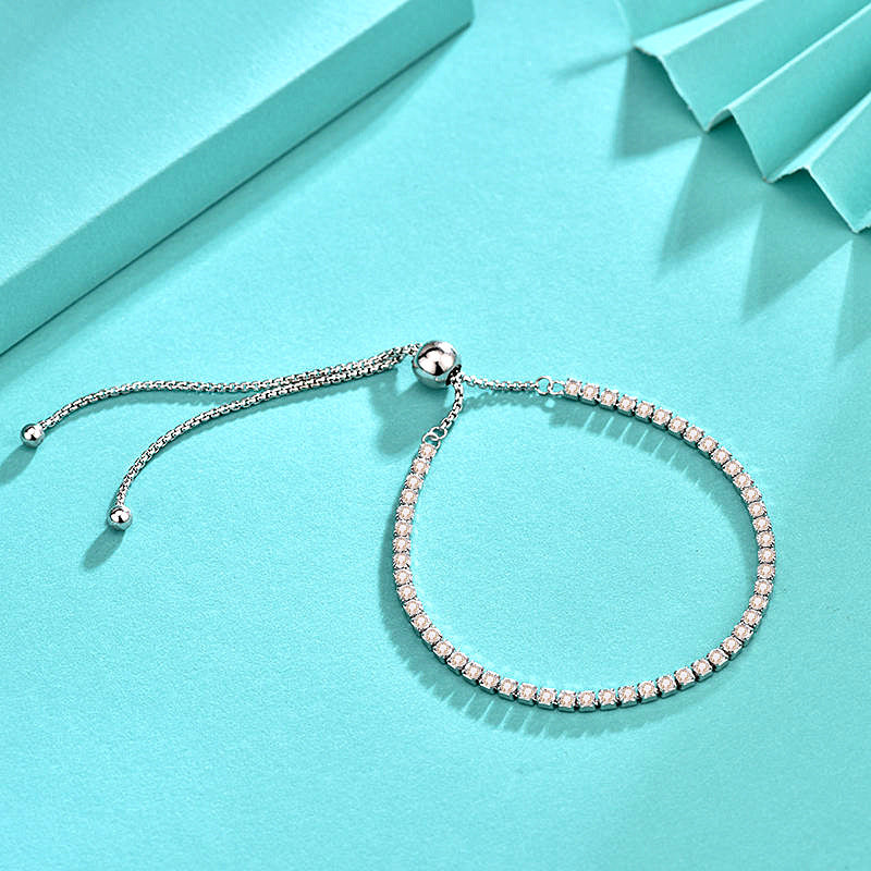 925 Silver Zircon Full Diamond Bracelet Adjustable Push Pull Hand Jewelry Versatile Trendy Bracelet Handmade Jewelry Wholesale
