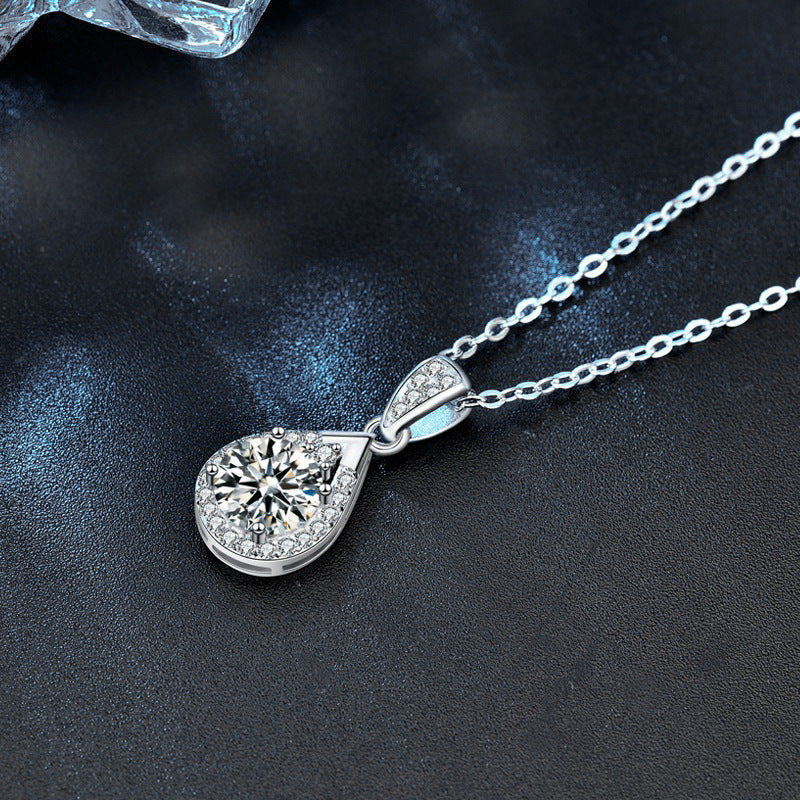 Moissanite 925 Sterling Silver Necklace Jewelry for Women, Versatile High-end Drip Pendant Mother's Day Gift Cross-border New Product